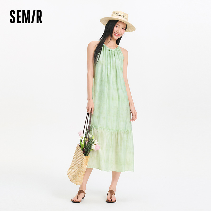 Robe longue Semir pour femme, col halter texturé avec nœud, coupe trapèze, collection été 2026, romantique, fraîche, élégante, douce et confortable pour les vacances