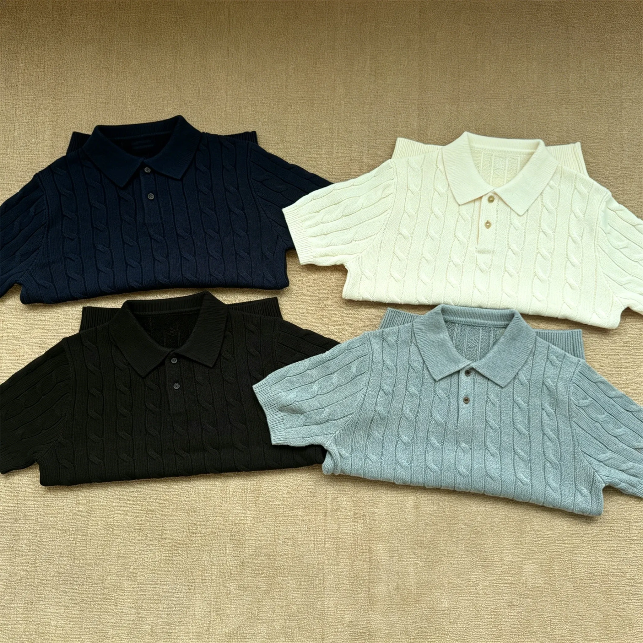 Chemises polo pour hommes, style Old Money, chemises brodées en coton, tissu tricoté, manches courtes, chemise de golf.