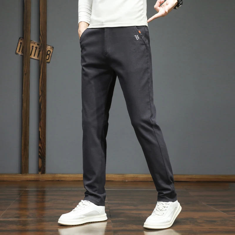 Automne hiver nouveaux pantalons décontractés pour hommes mode coréenne Stretch droit pantalon ajusté haute qualité pantalons de survêtement couleur unie mâle