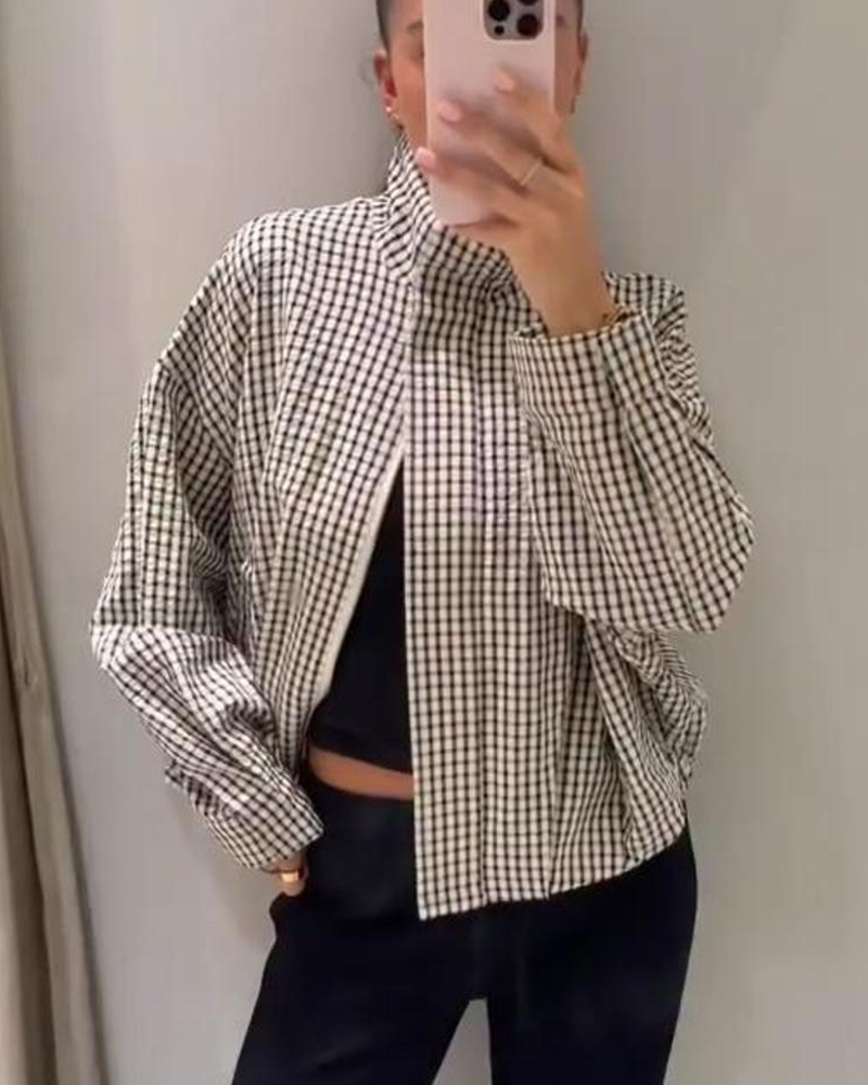 Veste pour femme 2026 Nouvelle collection automne à manches longues, coupe ample, à carreaux, décontractée, élégante, chic, originale, oversize, vêtement d'extérieur pour femme