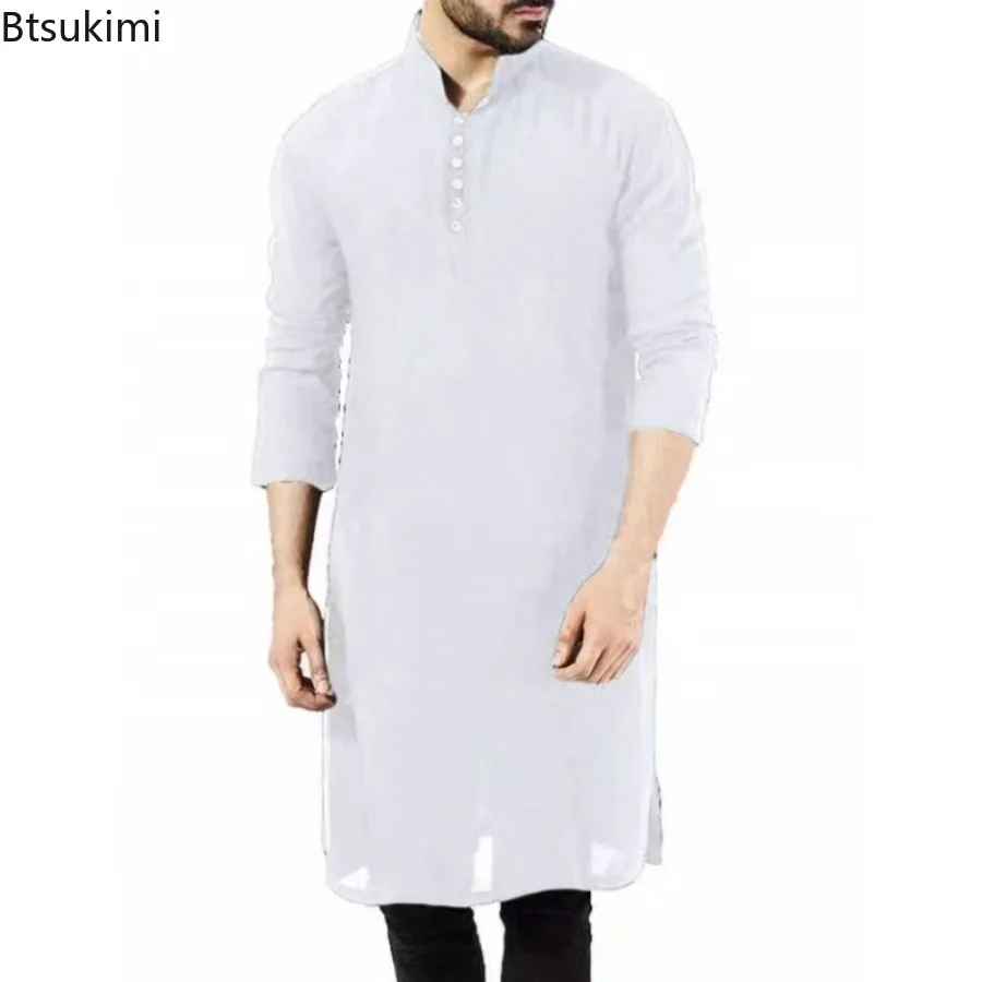 Nouveau 2026 vêtements islamiques pour mode musulmane homme longues Robes solide à manches longues arabe Simple décontracté hommes chemise Jubba Thobe