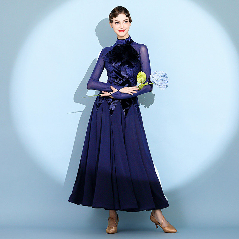 Robe de danse moderne imprimée en velours 2124, robe de performance pour femmes pour la danse de salon, la valse et les spectacles sur scène