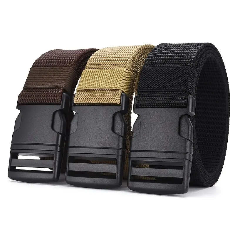 Ceinture tactique pour hommes, sans boucle en plastique métallique, ceinture tissée en toile de Nylon robuste, ceinture de couleur neutre pour l'extérieur, sangle de haute qualité
