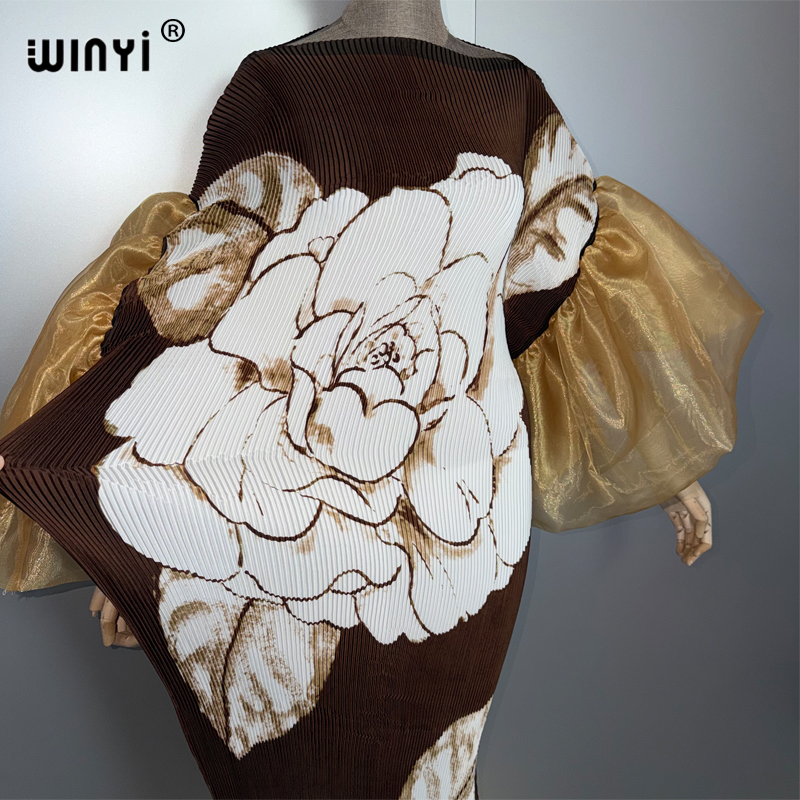 Robe plissée à manches bouffantes WINYI, robe de plage, kaftan bohème, abaya, robe de soirée de luxe Dubaï, robe longue pour femme musulmane