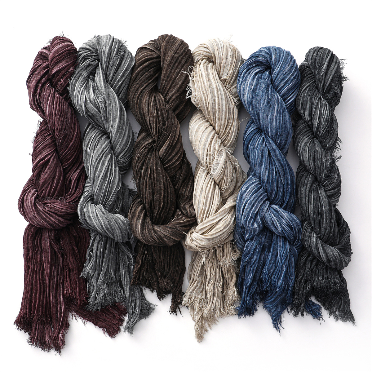 Écharpe en coton et lin froissé pour hommes et femmes, Pashmina doux et chaud, court à pampilles, accessoires masculins, châles Bufandas