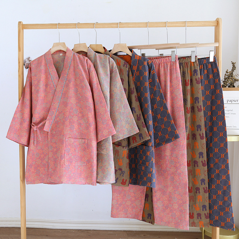 Ensemble Kimono Japonais Décontracté pour Femme, Pyjama Trempé, Vêtement de Maison, Demi Manches, Nouvelle Collection