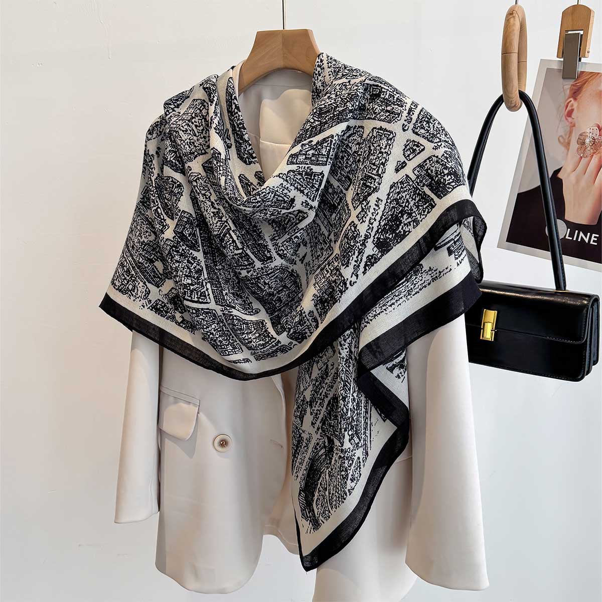 Grand foulard carré de 130 cm pour femme, imprimé de luxe, châle rétro, écharpe chaude élégante, hijab, paréo de plage, foulard de tête