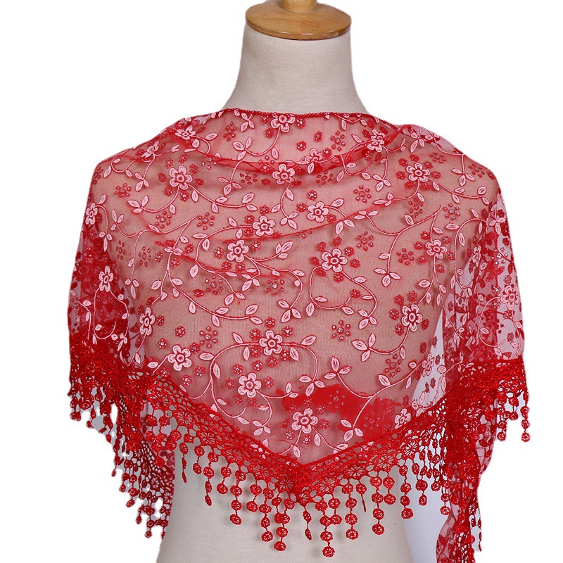 Nouveau foulard triangulaire en dentelle florale foulards 138x40 cm femmes classique respirant creux couleur unie bandeau triangulaire châle