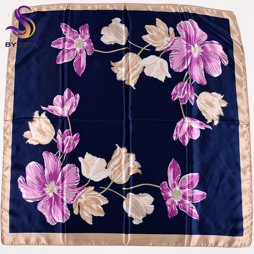 [BYSIFA] – foulard en soie pour femme, châle, élégant, marque florale, grand carré, enveloppe, mode musulmane, bleu, rouge, hiver