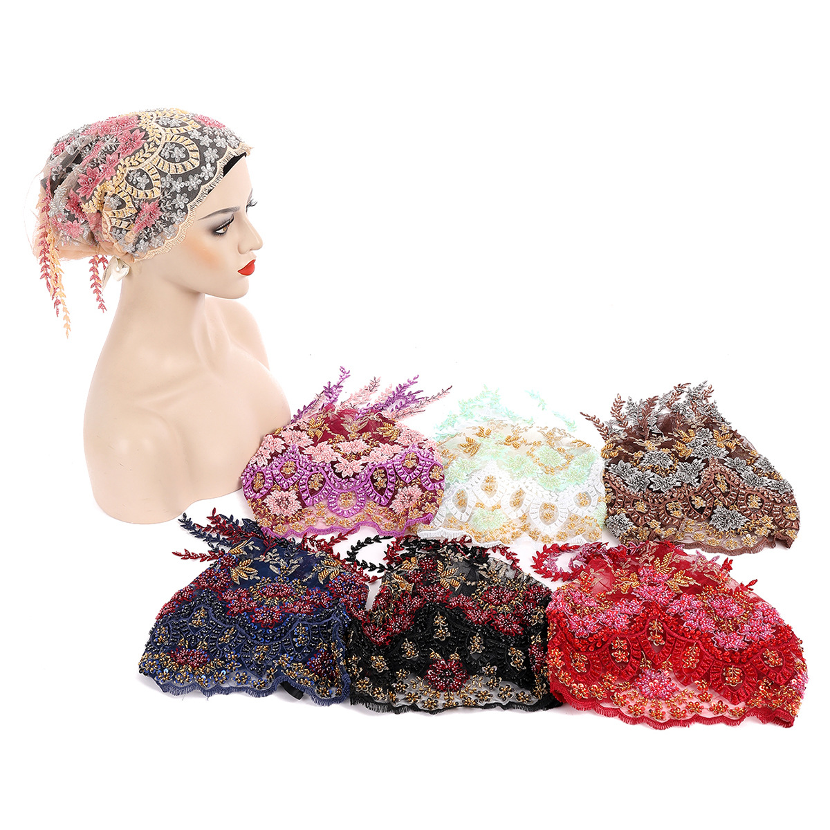 Nouveau ethnique gland foulard perlé broderie Turban luxe gland Bonnet femmes musulman Hijab dentelle fête de mariage chapeaux bonnets