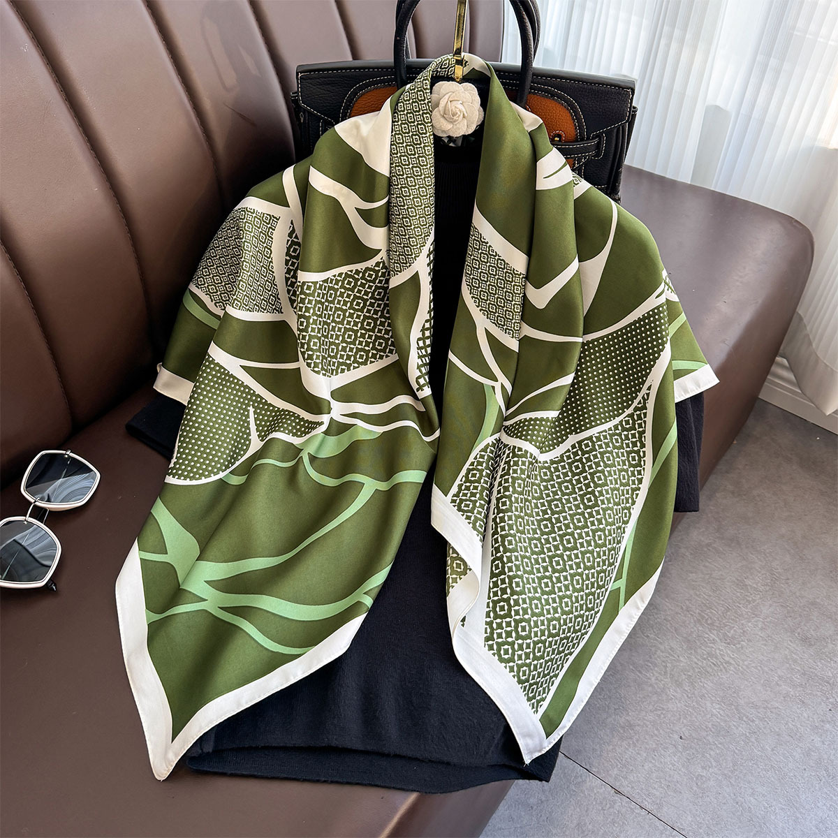 Nouveau 90 cm imprimé grand foulard carré femmes printemps et automne foulards sergé foulard en soie châle femme HIjab luxe