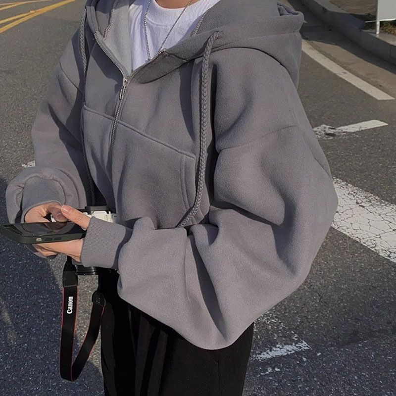 Sweat-shirt à capuche avec fermeture éclair pour femme, haut court à manches longues, décontracté, Y2K, Streetwear, vestes Harajuku, manteaux, automne
