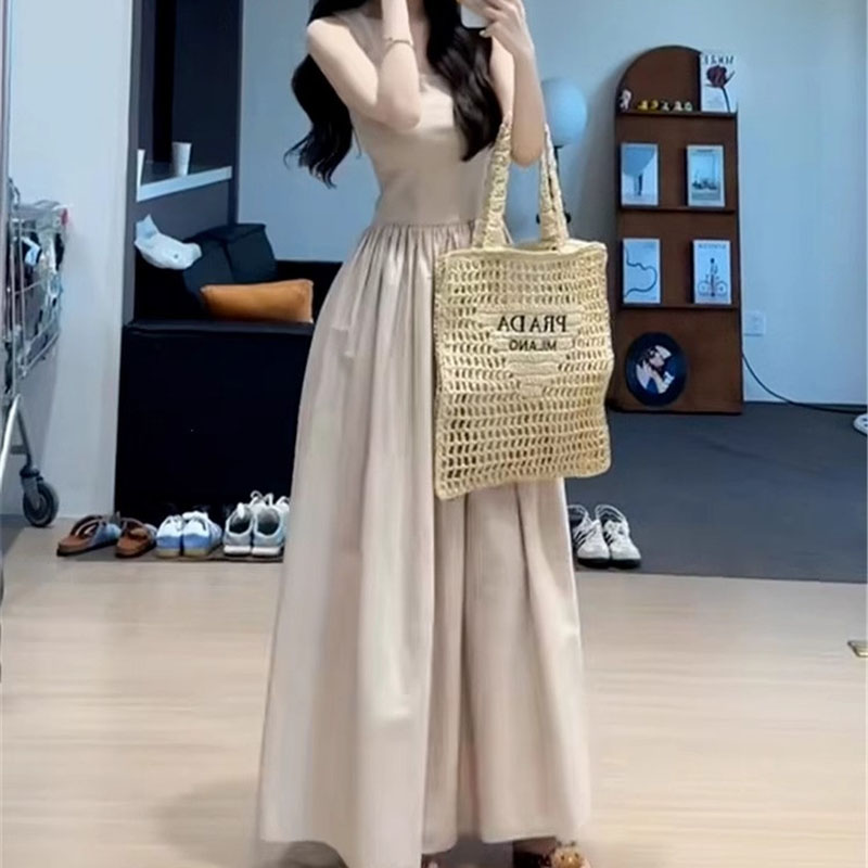 Robes longues taille haute pour femmes Printemps-Été 2026 Robe sans manches patchwork élégante à col carré Slim pour soirée Vestidos