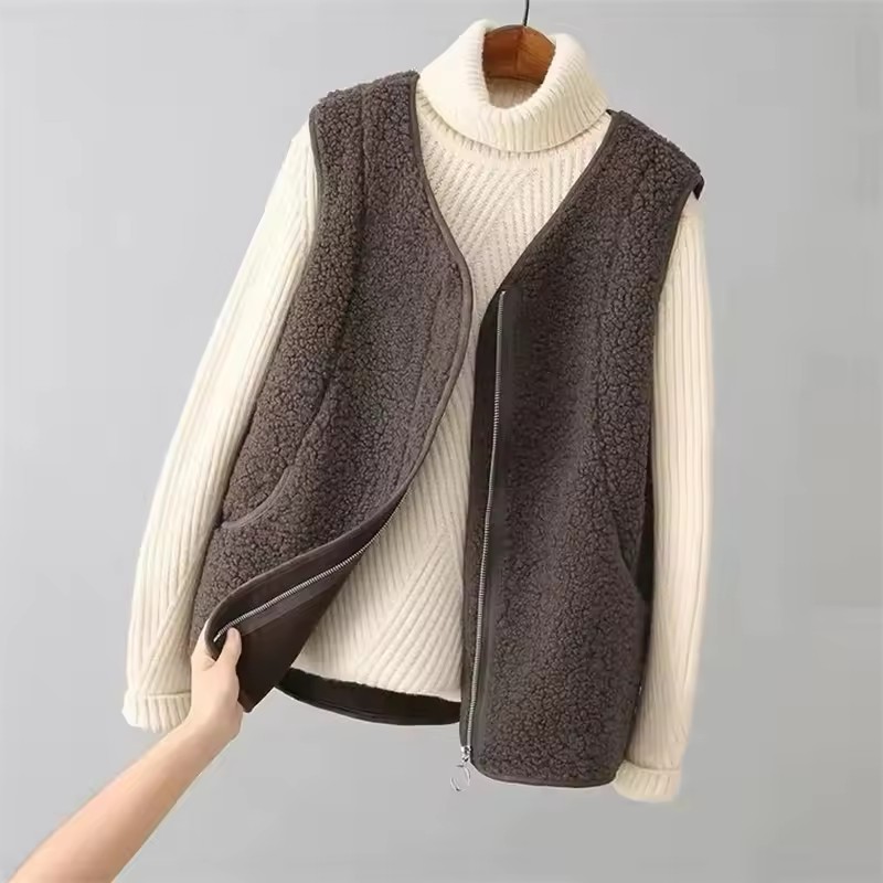 Gilet court en fausse laine d'agneau pour femme, vêtement d'extérieur, Imitation d'agneau, sans manches, confortable, mode automne hiver 2025