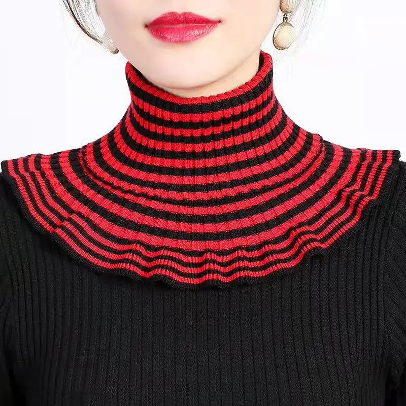 Pull rayé Joker coréen pour femme, épais, chaud, col élastique cervical, faux col, écharpe en laine, automne, hiver