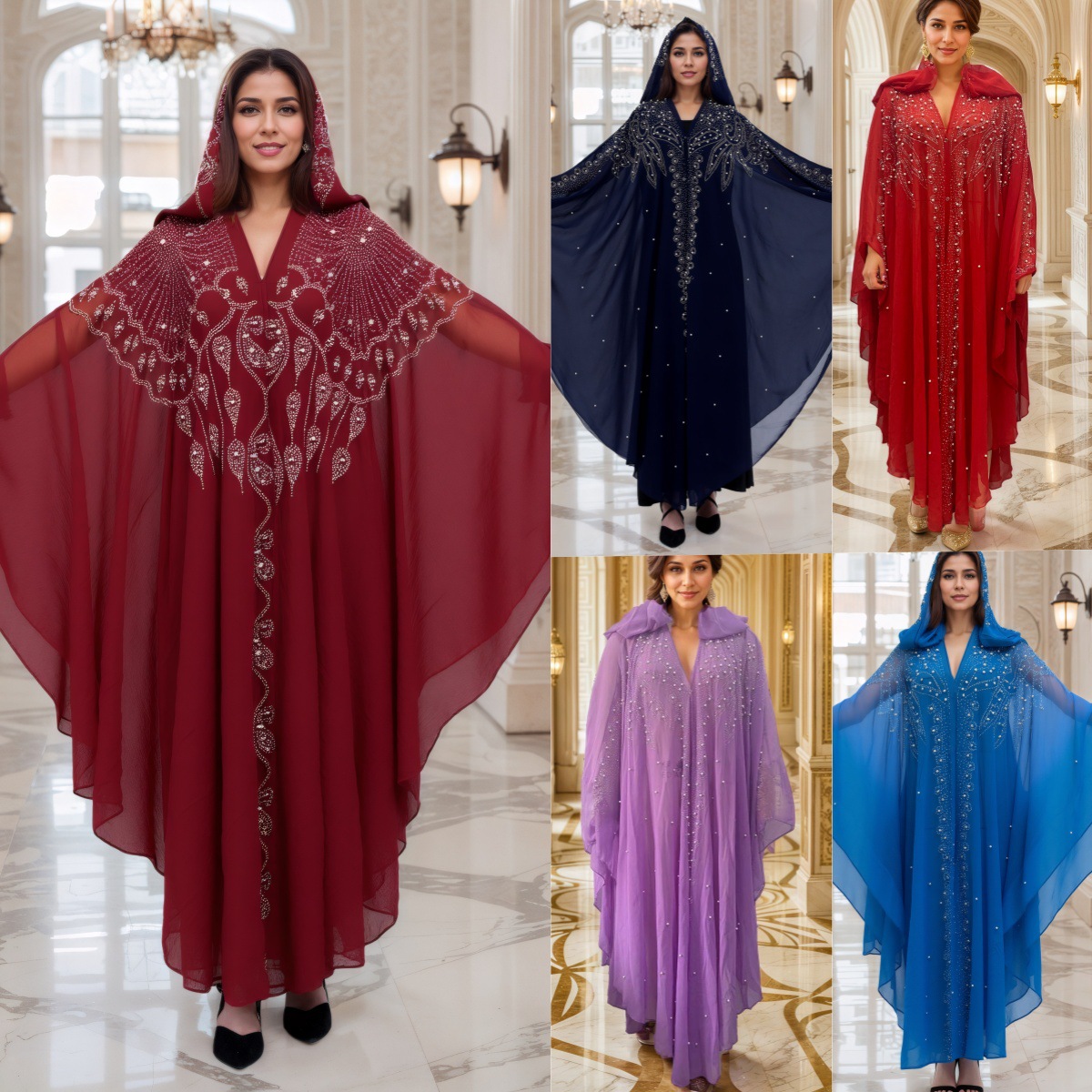 Robes Jalabiya Abaya pour femmes musulmanes, à capuche, avec strass, style cape, tenues de l'Aïd, Ramadan, Dubaï, Kaftan, Vestidos 2026