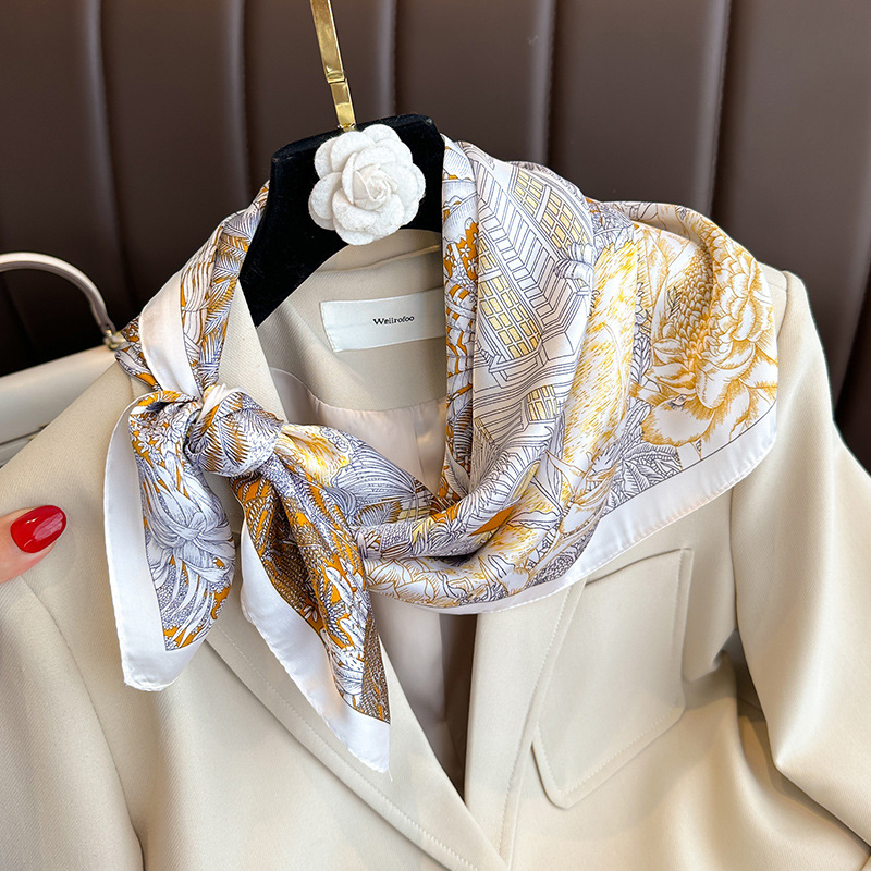 Foulard carré de luxe effet soie pour femme, imprimé satiné 2026, bandeau pour cheveux printemps, bandana, écharpe, châle, enveloppe