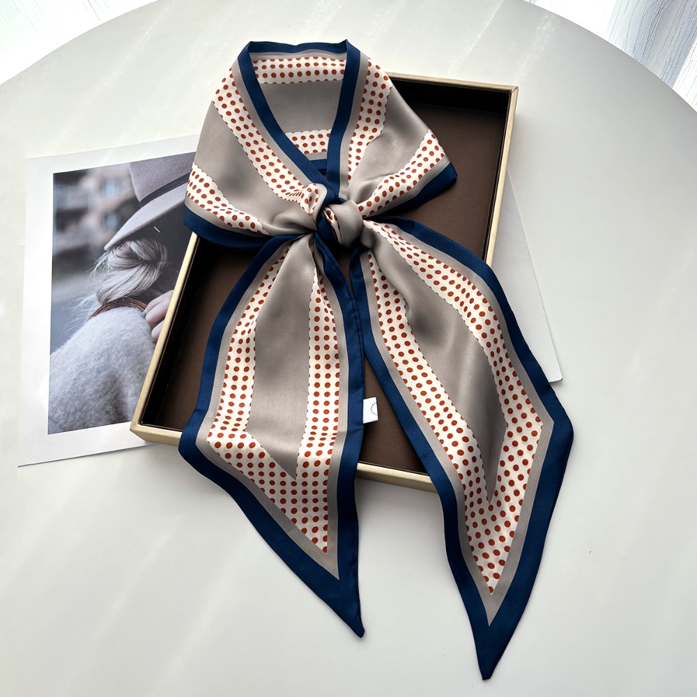 Écharpe longue pour femme à imprimé pois, effet soie, pour le cou, les cheveux ou comme ruban, foulard féminin, bandeau imprimé, ruban pour la tête