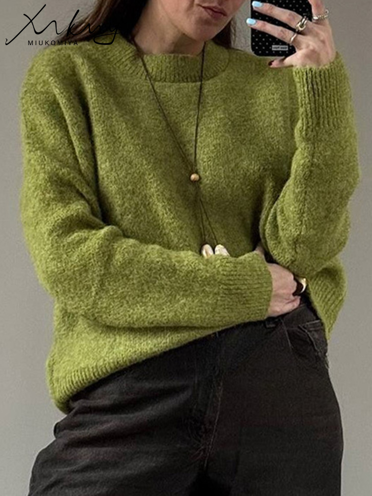 Pull d'hiver pour femmes, chandails chauds à col rond, tricots amples, pulls basiques marron pour femmes, rose d'hiver