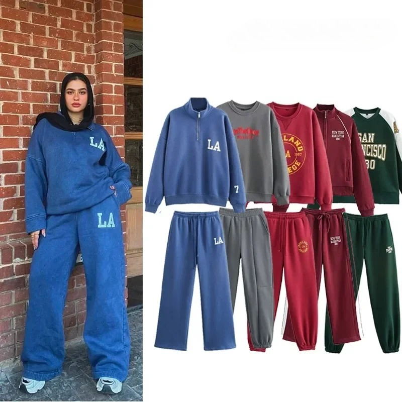 Survêtement femme Jersey ensembles Sweats ensemble 2025 hiver coton costumes large Baggy pantalon vêtements de sport 2 pièces ensemble femmes tenues