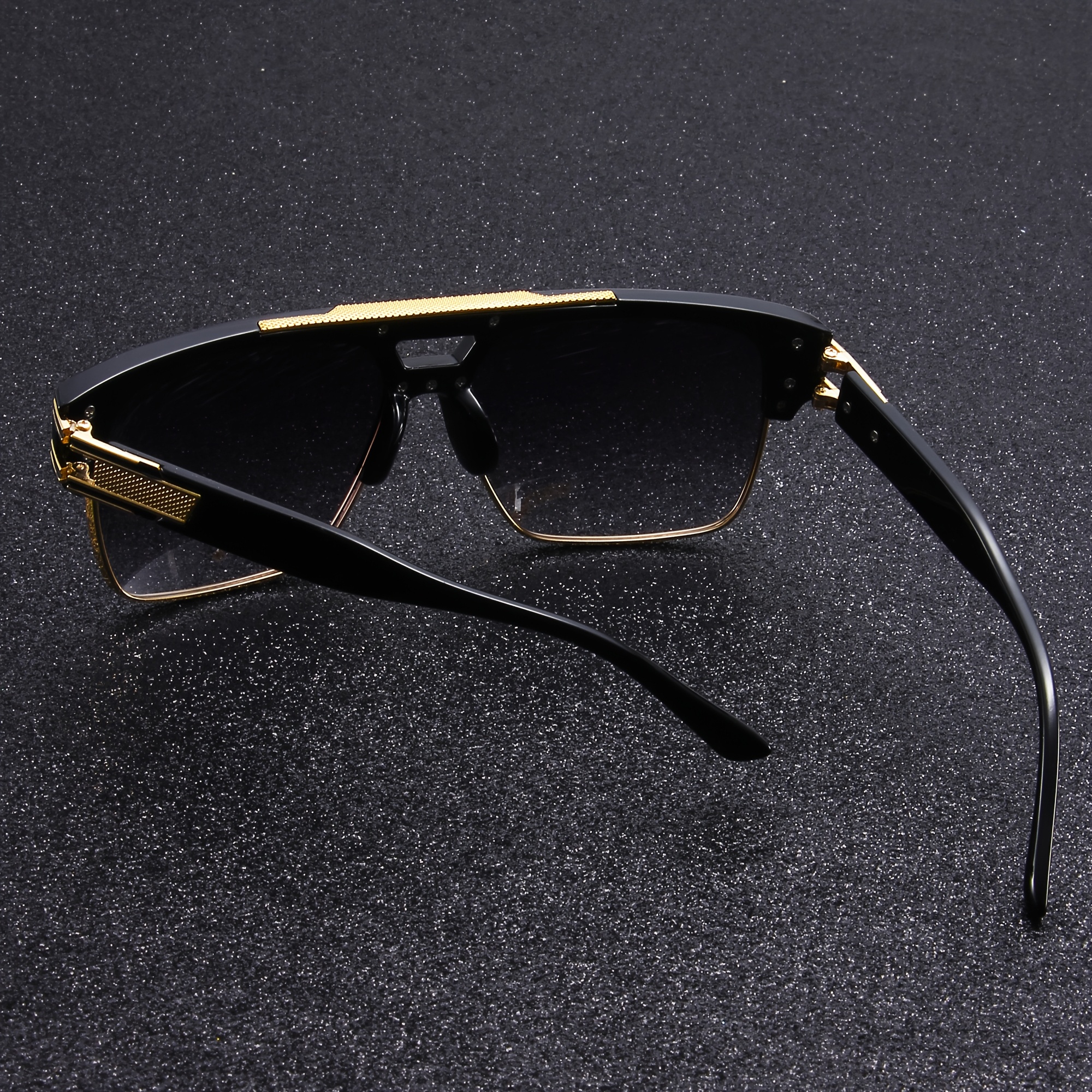 Lunettes de soleil carrées à double monture noir et or, lunettes de conduite de luxe légères pour hommes d'affaires