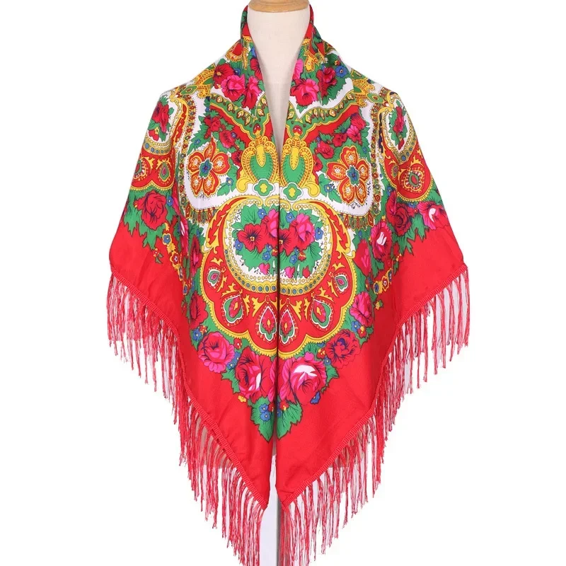 130*130 cm marque de luxe russe écharpe fleurs pour femmes Style ethnique grande écharpe carrée châles chauds Bandana plage voyage couverture