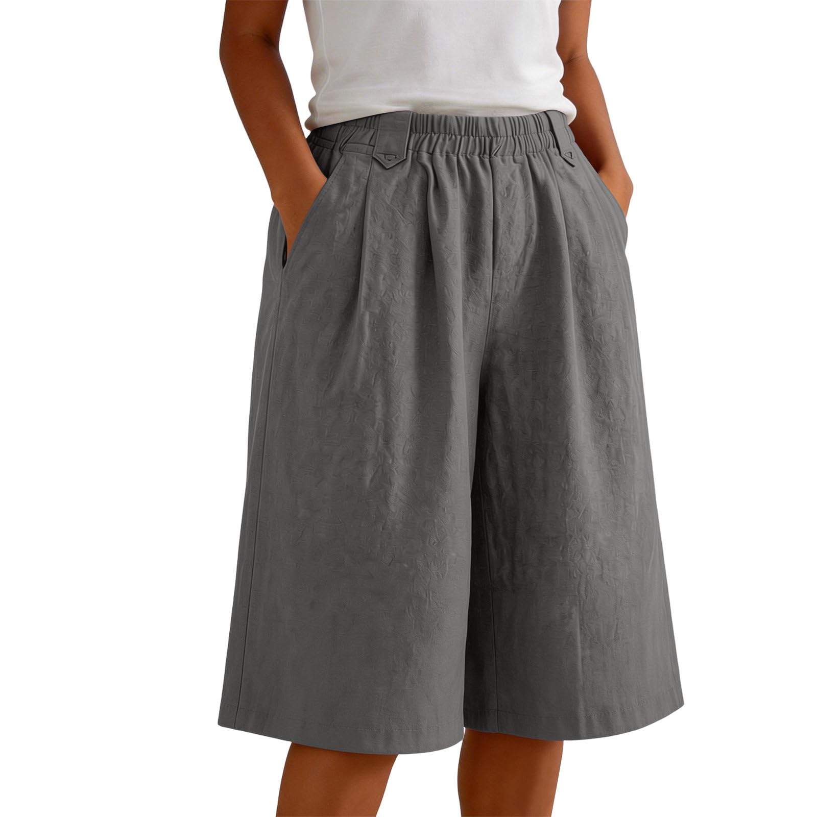 Culottes amples taille haute pour femmes, pantalon capri décontracté à taille élastique, pantalon uni avec poches, short d'été pour le bureau