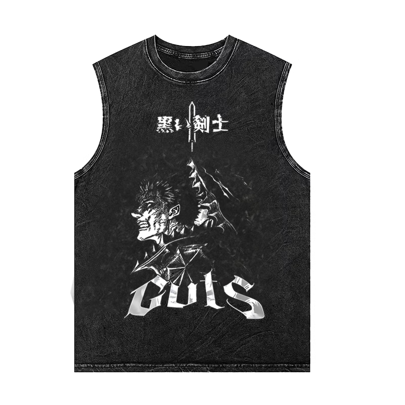 Japon Anime hanma baki débardeurs homme chemise sans manches Vintage lavé gilet été Y2k vêtements décontracté Harajuku Streetwear t-shirt