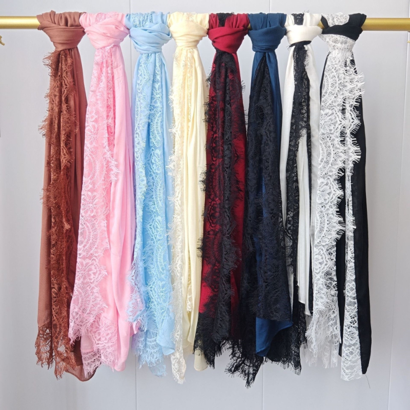Hijabs en modal à dentelle pour le Ramadan, imprimé à pois double face, pour femmes, foulard de mode musulmane, couvre-chef pour femmes, turban