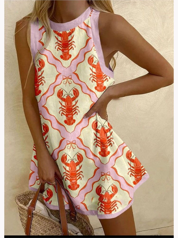 Bohème plage Style robe imprimée femmes été nouveau ample col rond sans manches Mini robes mode décontracté vacances vacances robes
