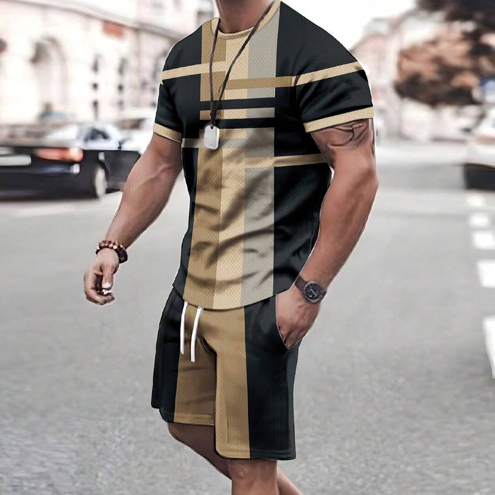 À la mode nouveaux hommes vêtements de sport à manches courtes Shorts costume t-shirt style décontracté Shorts ensembles rétro Cool respirant été deux pièces ensemble