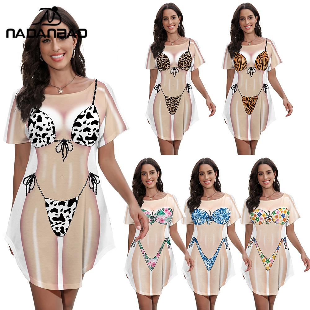 Nadanbao – robe T-shirt de Bikini imprimé vache, robe de plage amusante pour femmes, mode Baggy, vêtements de plage, chemise d'été à manches courtes