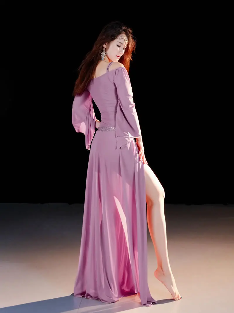 Ensemble de costumes de danse du ventre, haut et jupe à paillettes, maille de printemps pour femmes adultes, vêtements de pratique personnelle pour spectacle sur scène