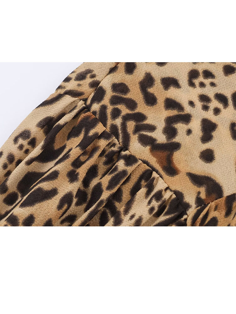 HH femmes mode col en V léopard imprimé Animal couches robe décorative femme Sexy à manches longues à lacets fête Mini robe Mujer