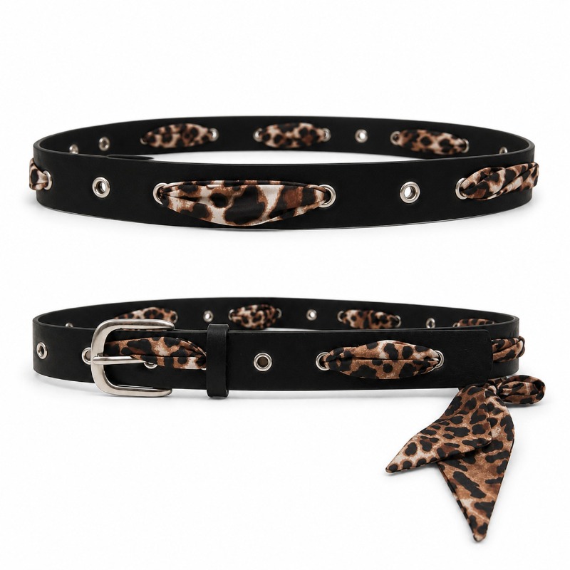 Ceinture Écharpe Tendance Imprimé Léopard avec Cordon de Serrage Style Américain Vintage Unique Polyvalente et Instagram-Worthy