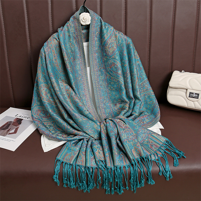 Femmes Paisley écharpe cachemire sentiment Pashmina châles gland Hijab bandeau Femme hiver foulards Foulard Bufanda 2024