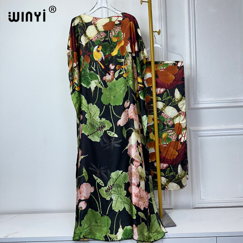 WINYI-Robe Dashiki bohème pour femmes africaines, imprimé musulman, dubaï, taille libre, design avec écharpe, maxi adt, robe élégante africaine, nouvelle collection 2024
