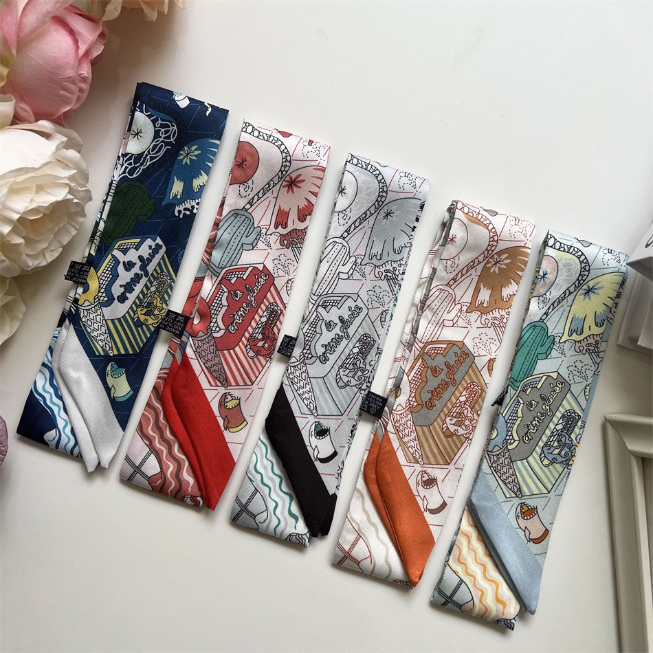 5 * 90 cm Nouvelle Mode Française Foulard en Soie Sergée pour Femme, Ruban Décoratif pour Sac, Petit Foulard en Soie, Vente en Gros