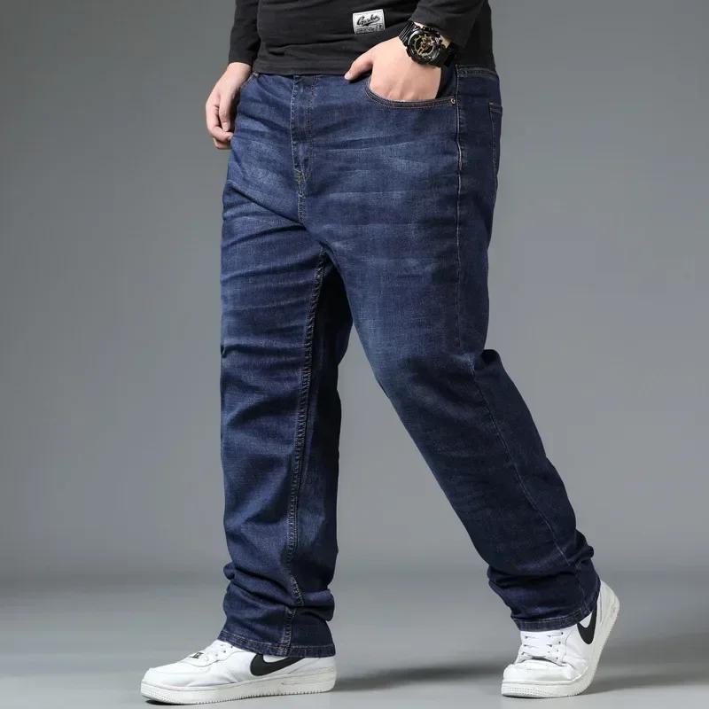 Hommes grande taille noir jean 10XL surdimensionné taille haute pantalon ample mari grande taille pantalon en jean ample bleu mâle Denim pantalon