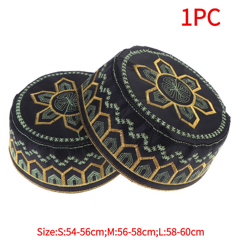 1 pièce Bonnet de prière pour homme en coton et polyester brodé, style arabe musulman, pour loisirs, d'Arabie Saoudite, turban, foulard, couvre-chef, bonnet saoudien.