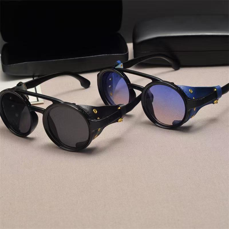 Lunettes de soleil steampunk pour voyages d'été, hommes et femmes, lunettes de soleil classiques avec monture ronde en cuir latérale, verres punk UV400