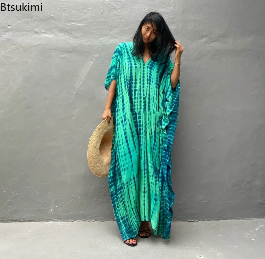 Robe de plage bohème rayée pour femme, tunique d'été, paréo de bain, kaftan, collection été 2026