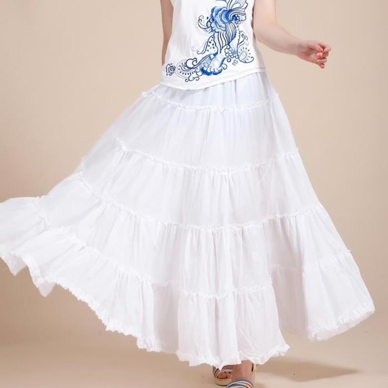 Jupes longues plissées en coton style bohème pour l'été, taille élastique, patchwork, pour femmes