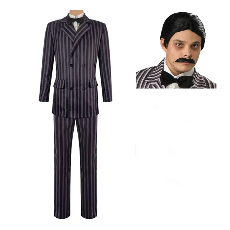 Costume de Cosplay du Film Gomez Addams, tenue de carnaval d'halloween pour hommes, manteau, chemise, pantalon, cravate, uniforme de fête
