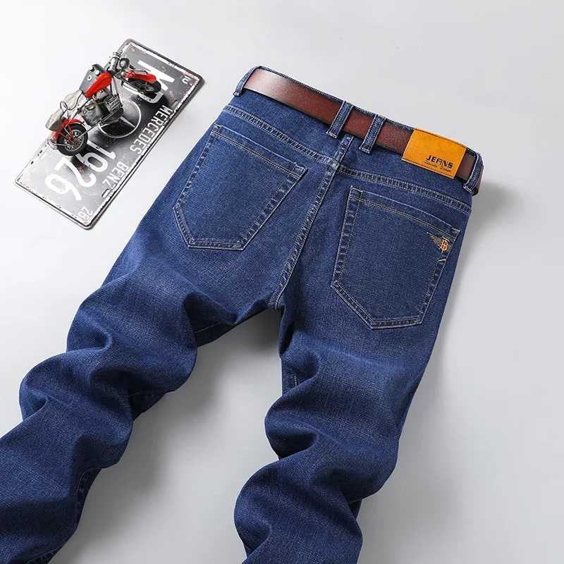Grande taille 42 44 46 printemps automne hommes mode jean décontracté noir bleu classique affaires droite élasticité marque Denim pantalon