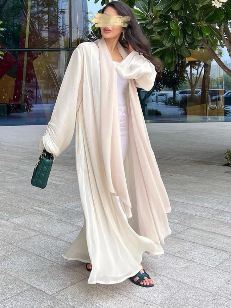 Eid soyeux Abayas pour femmes musulman Jalabiya Ramadan Robe bouton manches Ramadan Caftan robes de soirée Robe Largo Cardigan