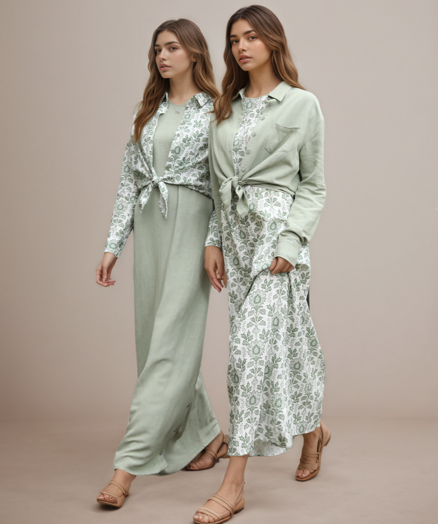 Ensemble chemise et robe en coton et lin pour femmes, imprimé à la mode avec poche, Collection de robes de qualité supérieure, ensemble 2 pièces élégant pour dames, automne
