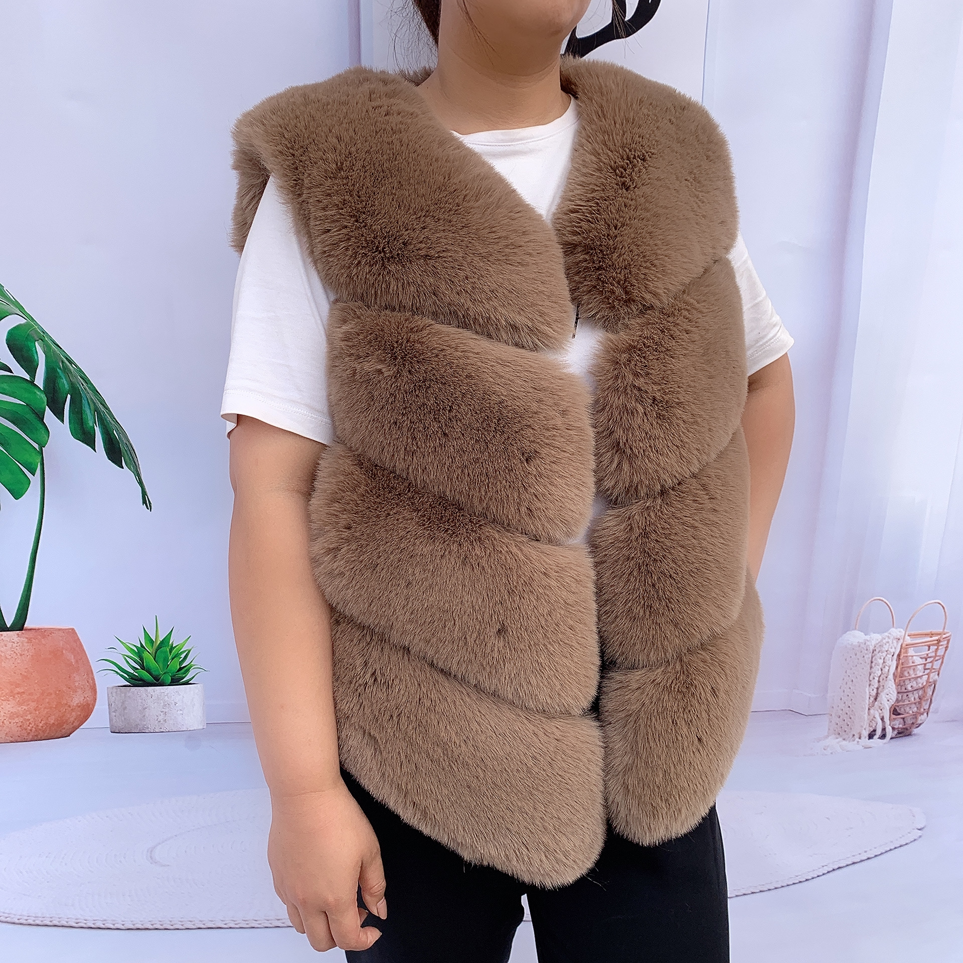 Blouse d'hiver pour femme avec fourrure, gilet en fausse fourrure, veste moelleuse, manteau épais en fourrure synthétique pour femme, gilet en fourrure