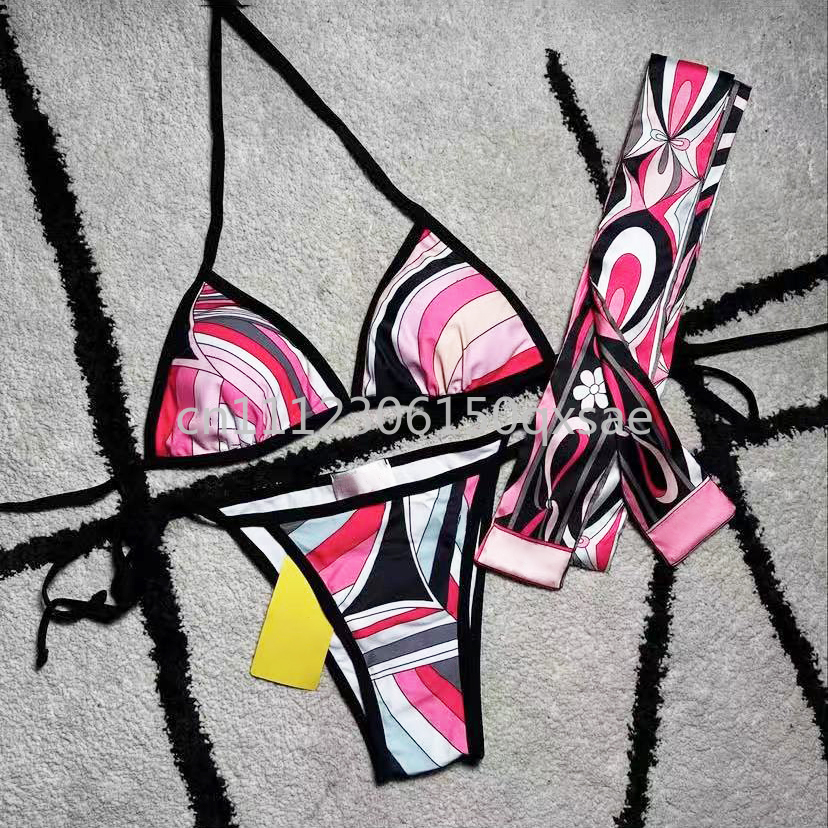 Ensembles de bikini classiques pour femmes avec bandeau et logo signature, collection de créateur, sexy, avec foulard, pour la plage