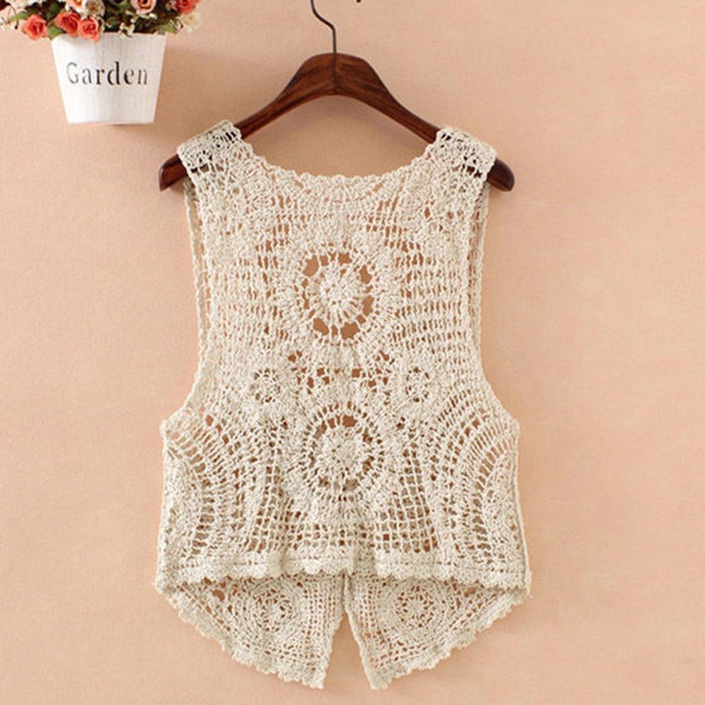 Veste d'été sans manches pour femmes, débardeur ajouré, couleur unie, gilet court en tricot, Cardigan au Crochet, pull, vêtements d'extérieur pour femmes